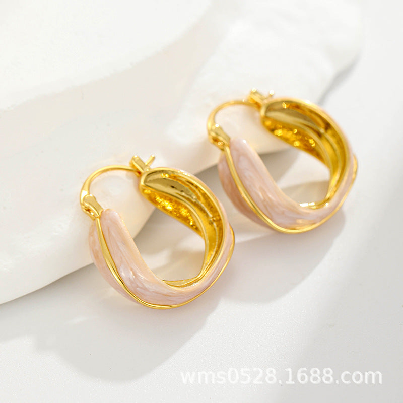 中古vintage珐琅釉彩耳订铜镀真金耳饰欧美复古百搭女耳坠批发