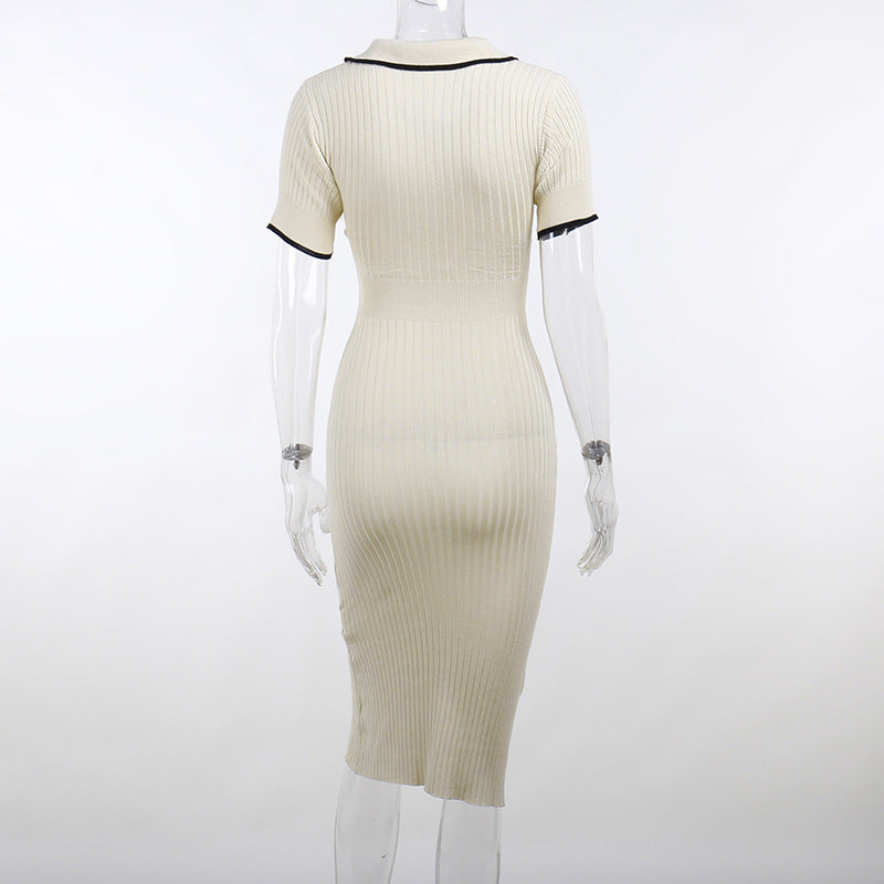 Women's Sheath Dress Elegant Turndown Short Sleeve Stripe Midi Dress Daily