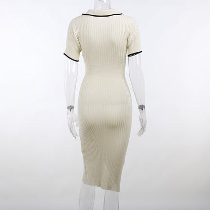 Women's Sheath Dress Elegant Turndown Short Sleeve Stripe Midi Dress Daily