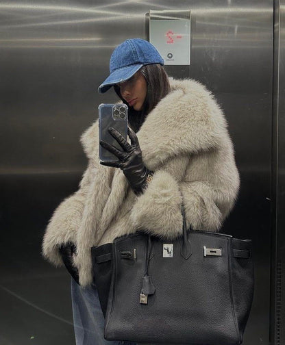 Women's Elegant Solid Color Coat Faux Fur Coat