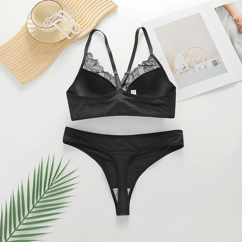 Solid Color Sexy Gather Comfort Bra&Panty Set