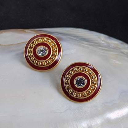 Vintage Enamel Stud Earrings with S925 Posts