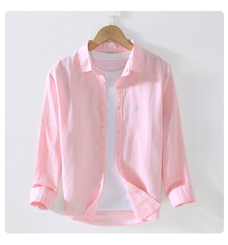 Men's Solid Color Casual Business Shirt Collar Long Sleeve Slim Men's Tops