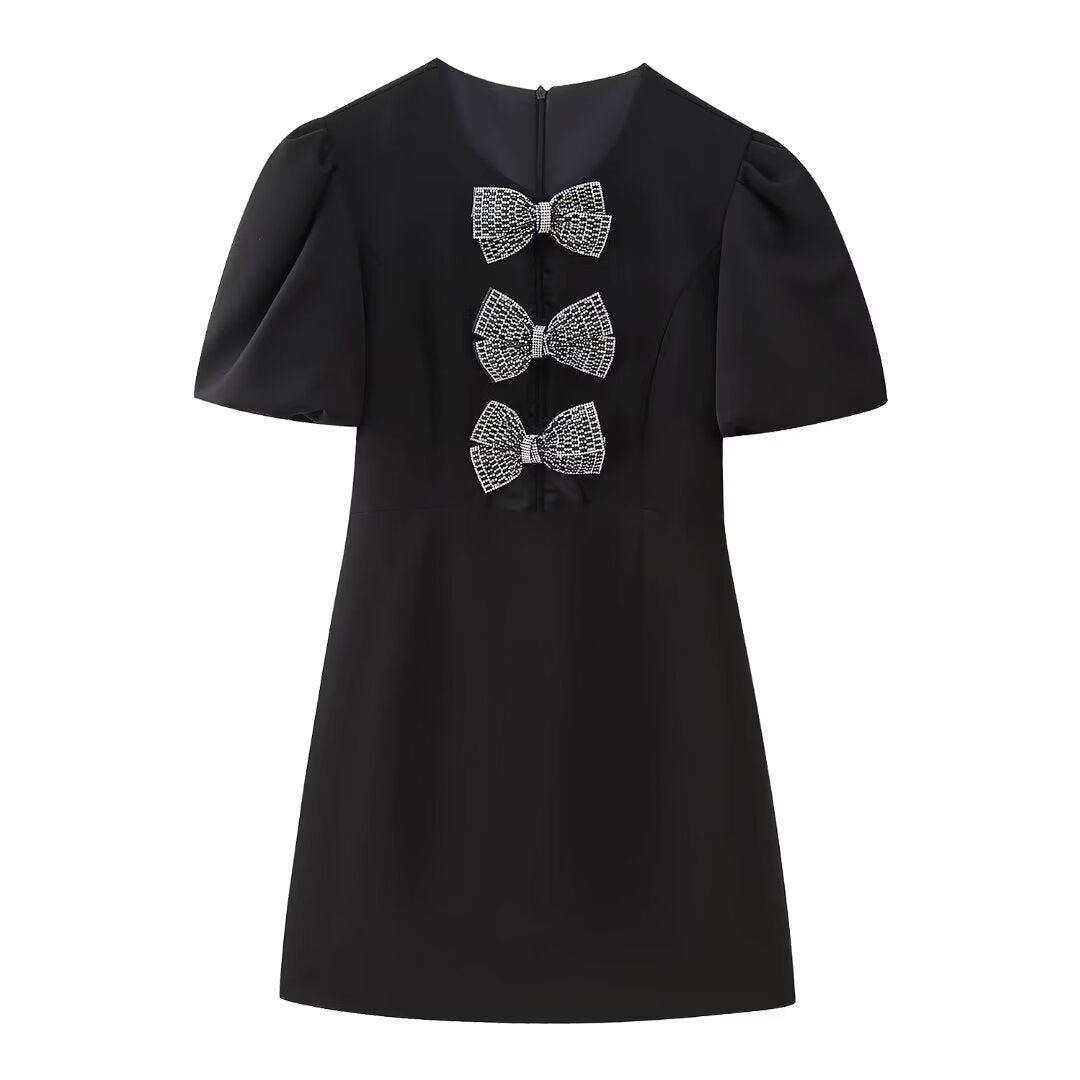 Women's Sheath Dress Vacation Simple Style Round Neck Bowknot Short Sleeve Bow Knot Above Knee Holiday Daily