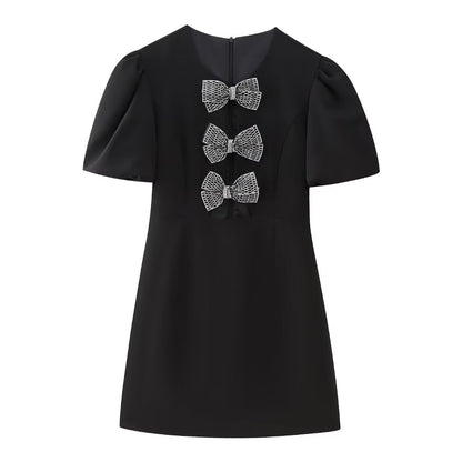 Women's Sheath Dress Vacation Simple Style Round Neck Bowknot Short Sleeve Bow Knot Above Knee Holiday Daily