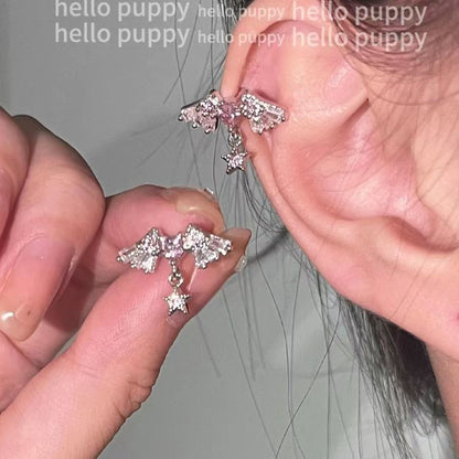 1 Piece 1 Pair Simple Style Shiny Round Heart Shape Wings Inlay Alloy Rhinestones Ear Studs