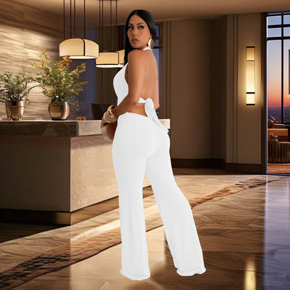 Women's Holiday Banquet Sexy Solid Color Full Length Jumpsuits