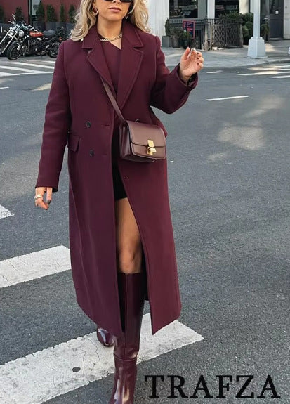 Women's Streetwear Solid Color Double Breasted Woolen Coat Woolen Coat