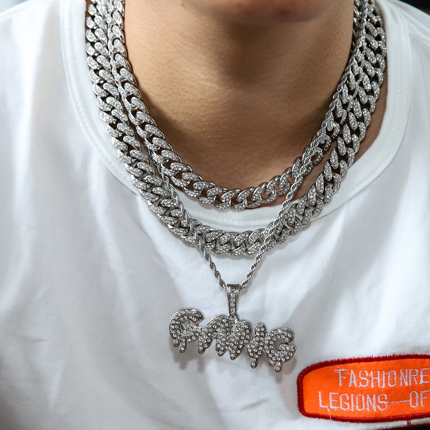 Hip-Hop Letter Rhinestones Alloy Twisted Rope Chain Pendant Necklaces