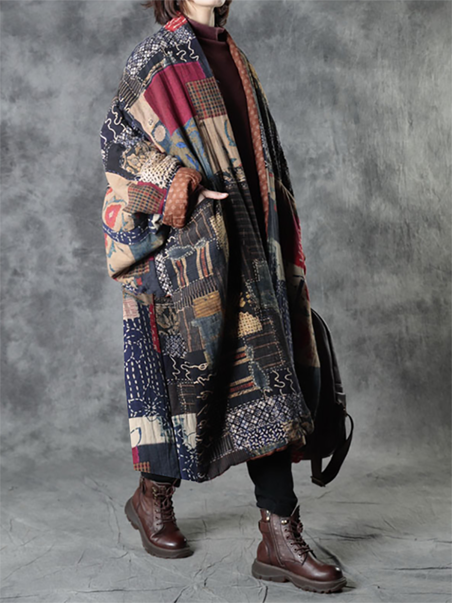 Plus Size Winter Batwing Sleeve Pocket Coat