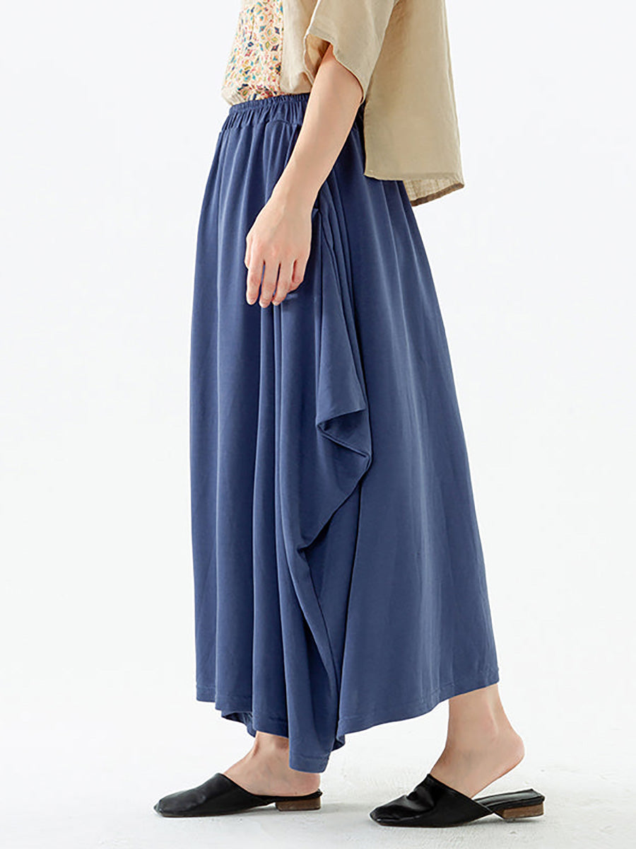 Plus Size - Women Solid Color Pocket Elastic Waist Skirt