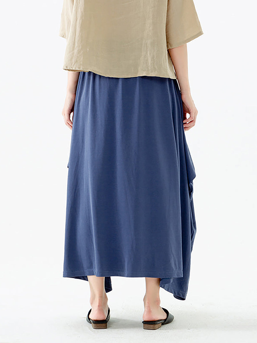 Plus Size - Women Solid Color Pocket Elastic Waist Skirt