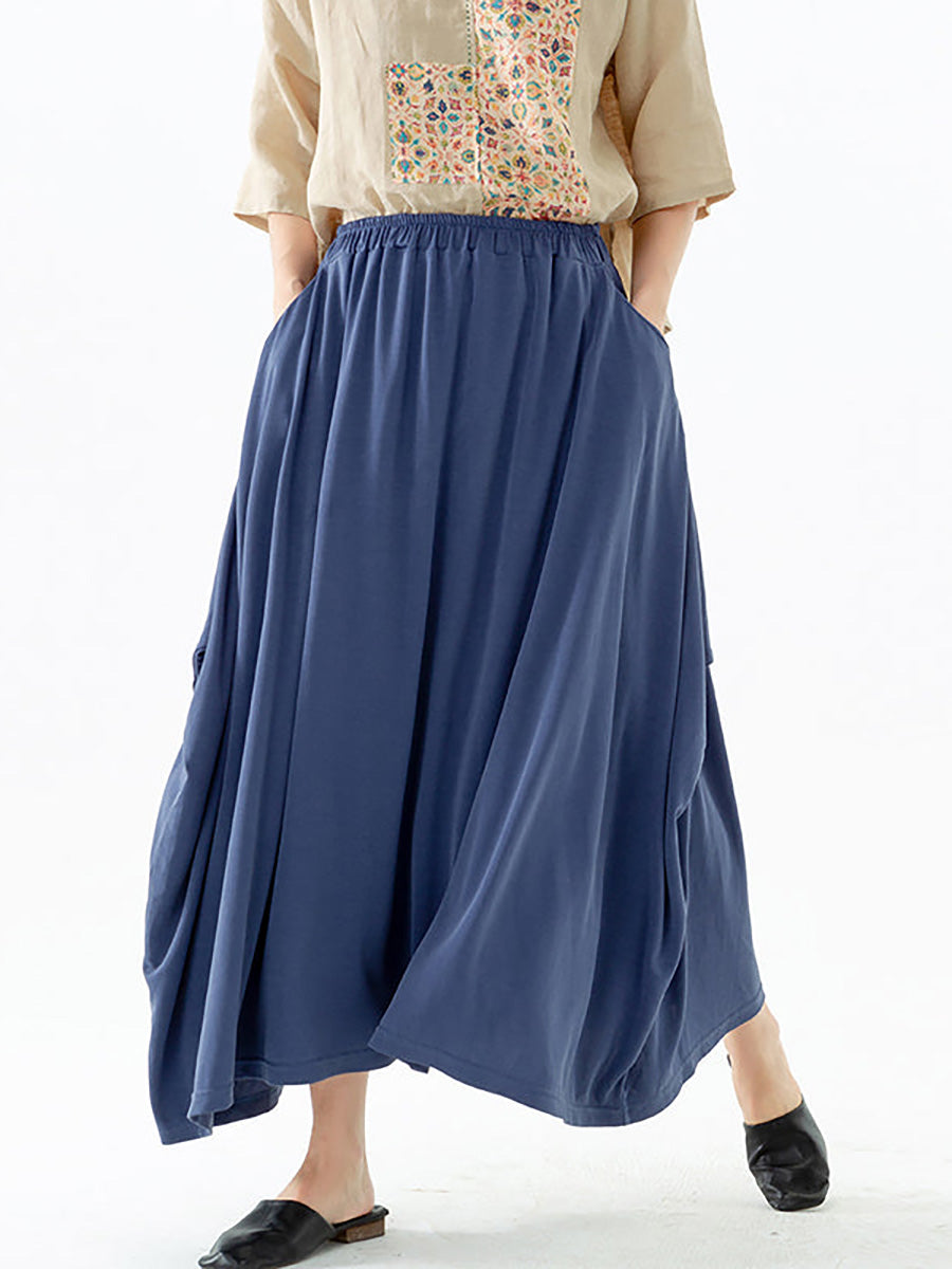 Plus Size - Women Solid Color Pocket Elastic Waist Skirt