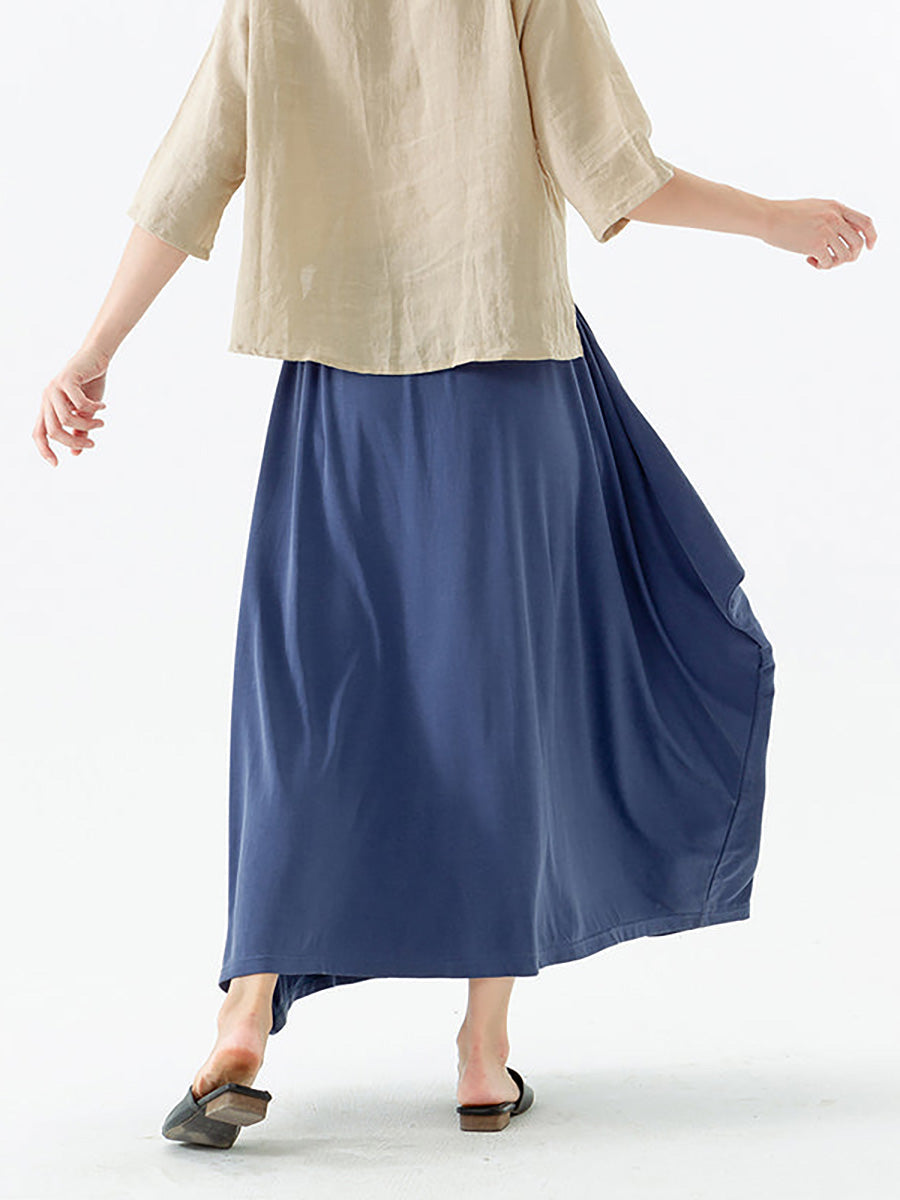 Plus Size - Women Solid Color Pocket Elastic Waist Skirt