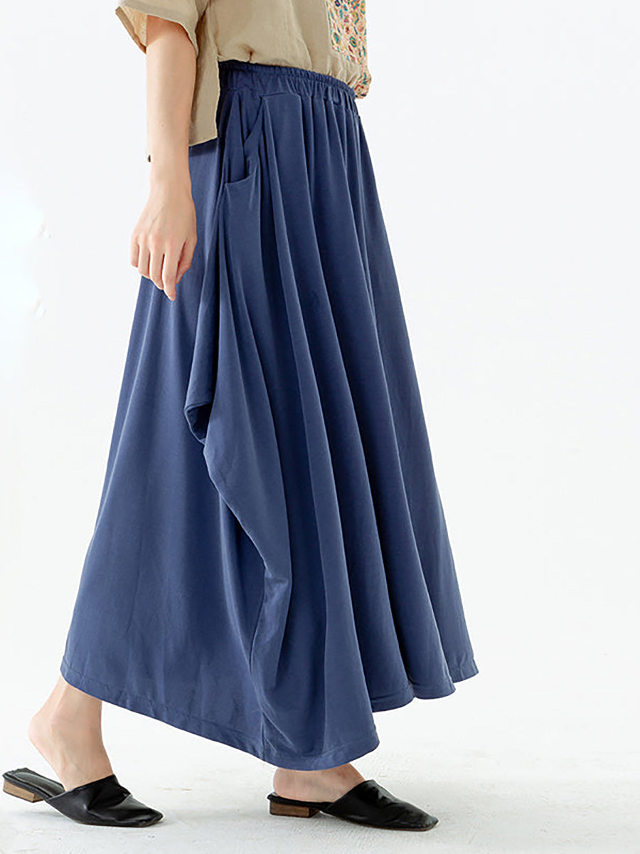 Plus Size - Women Solid Color Pocket Elastic Waist Skirt