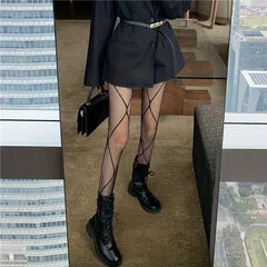 Rhombus Pattern Mesh Pantyhose Lingerie In Nylon Fabric With Stretchy Fit