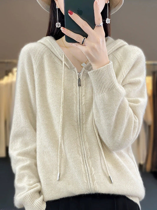 Women Autumn Casual Pure Color Hooded Sweater