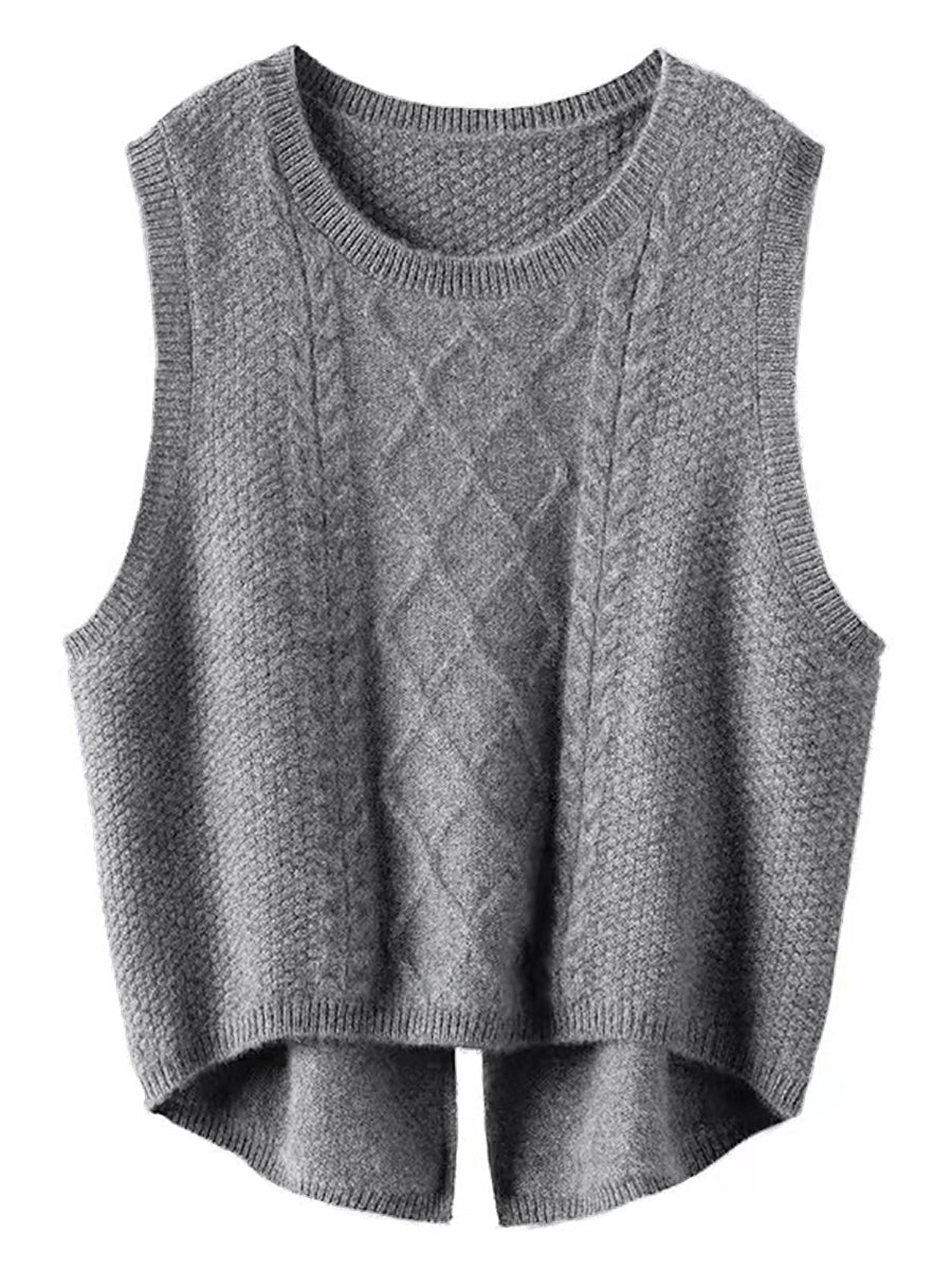 Women Retro Winter Solid Jacquard Vest