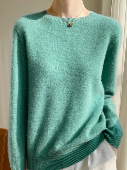 Women Autumn Casual Pure Color O-Neck Sweater