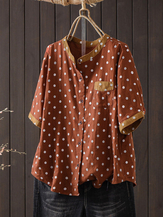 Plus Size Women Summer Artsy Dot Cotton Blouse