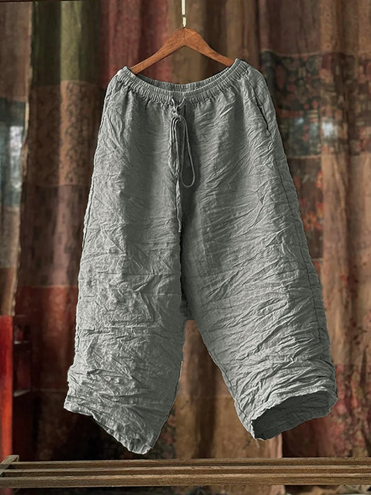 Women Summer Pure Color Linen Wide-leg Pants
