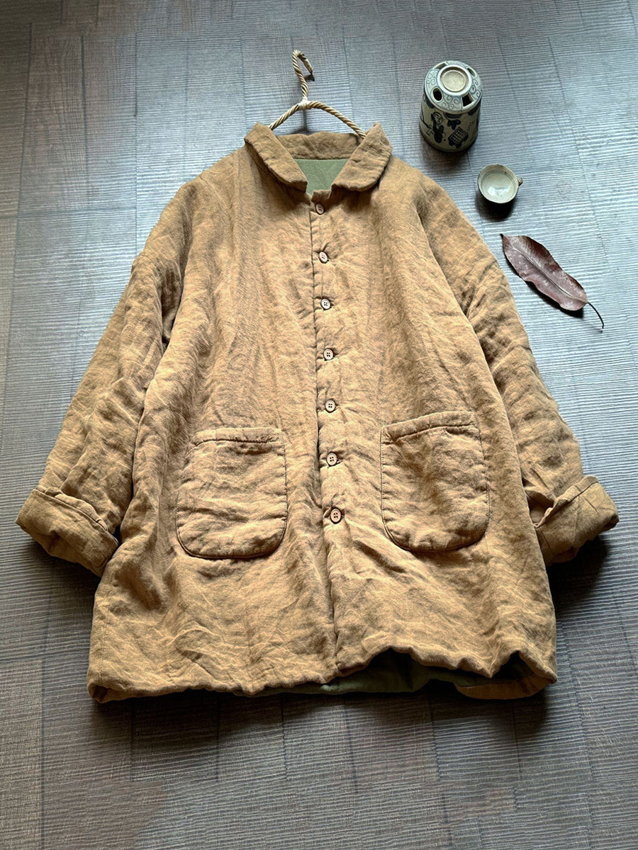 Women Vintage Autumn Solid Padded Coat