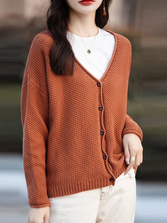 Women Autumn Casual Knitted V-Neck Cardigan Sweater
