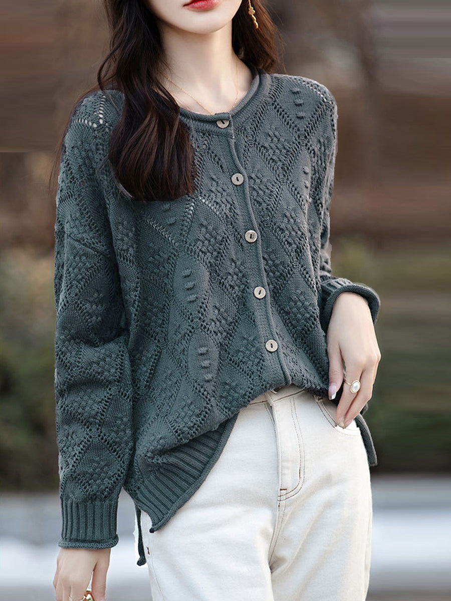 Women Autumn Artsy Knitted O-Neck Cardigan Sweater