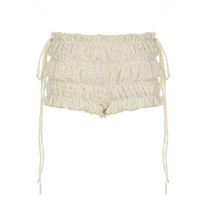 fashionShirring Bandage Solid Sexy Shorts Chic Vintage Streetwear Sweet Slim 2000s Basic Y2k Clothes Low Waisted Bottoms