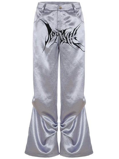 fashion Chic Casual Satin Button Loose Pants Fashion Korean Harajuku Women's Trousers Vintage Print Y2K Grunge Streetwear