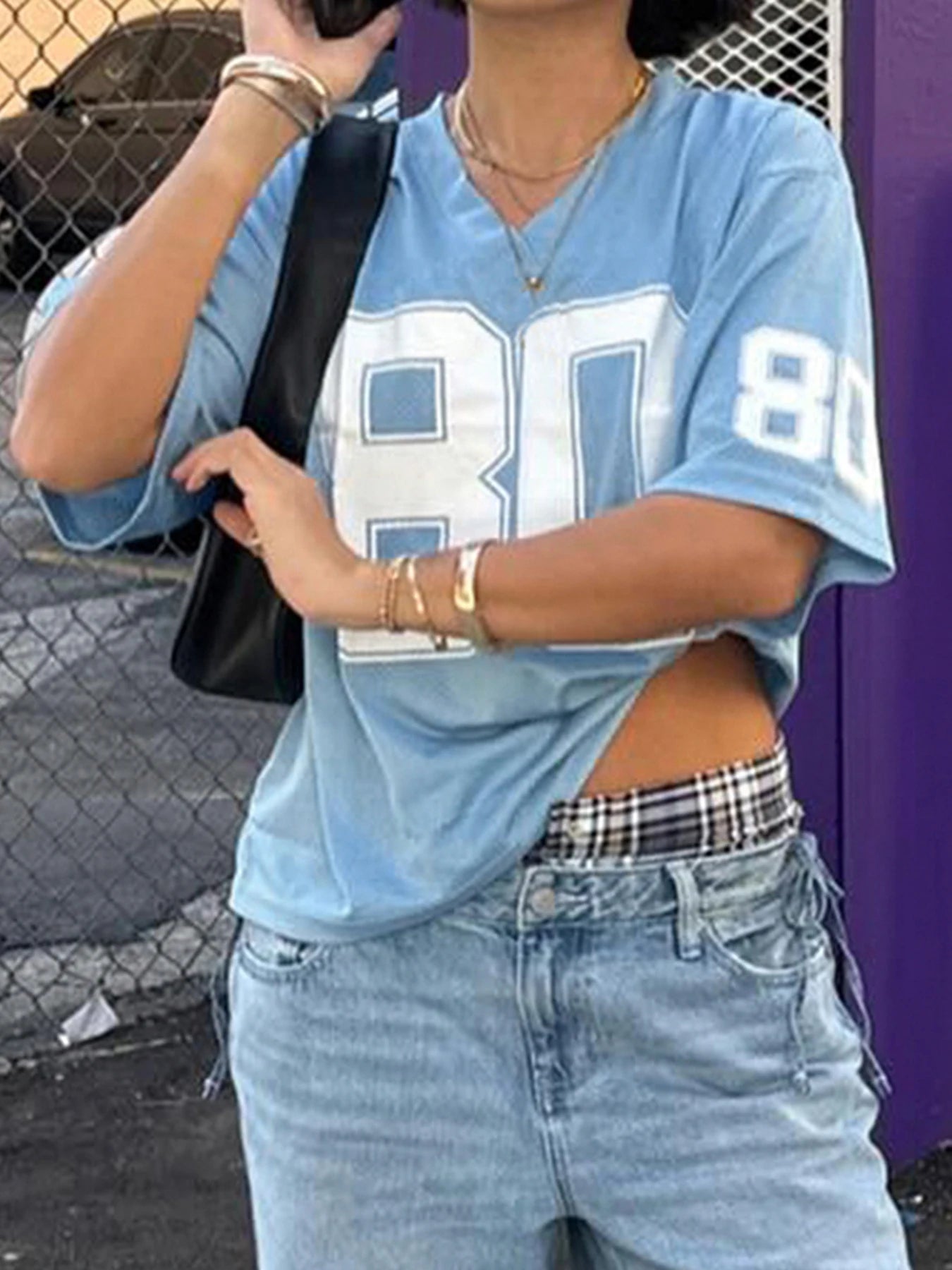 fashion Digital Print Loose Tee Shirts V-neck Streetwear Oversized Women's Outfits Short Sleeves Fashion Aesthetic Cloth