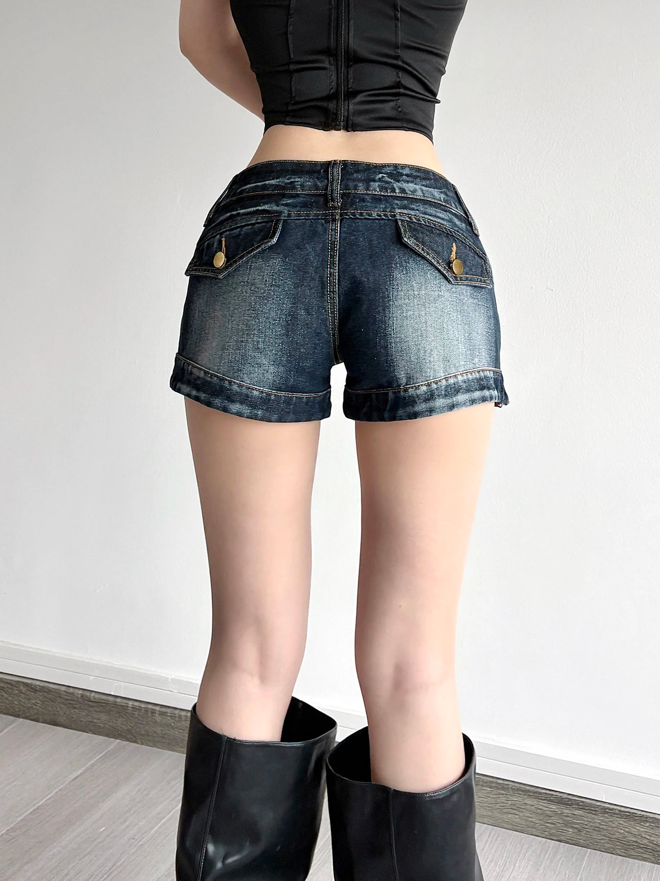 fashion Low Waisted Denim Hottie Shorts Blue Sexy Slim Chic Vintage Streetwear Clothes Retro Summer All-match Bottoms