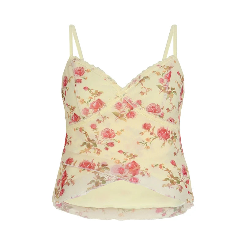 fashion Bodycon Sexy Backless Camisole Floral Print Sleeveless Retro Summer Cropped Tops Elastic Hottie Women's Clothing