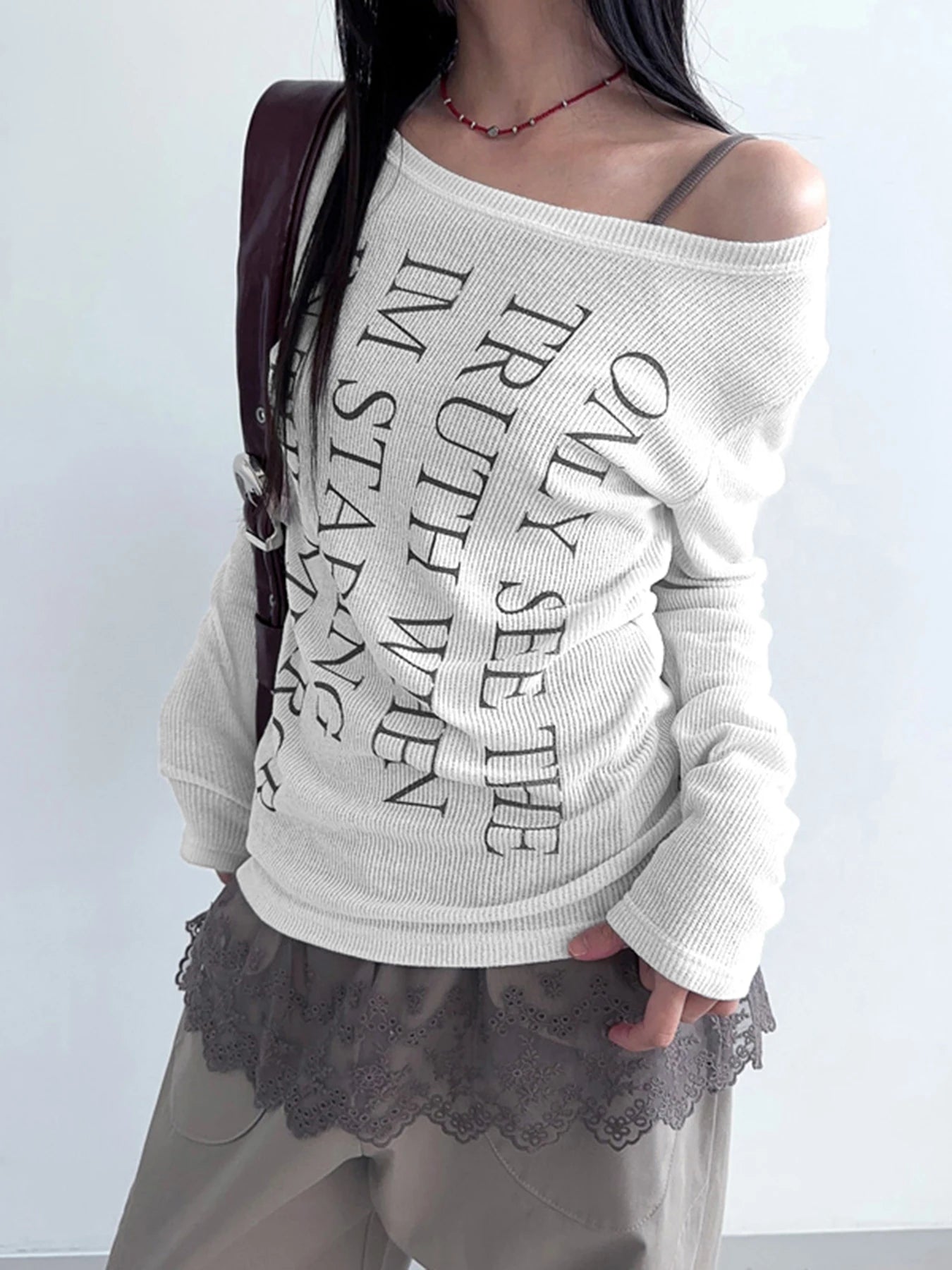 fashion Letter Print Casual Streetwear Shirts for Women Long Sleeves Aesthetic   Slim Cute Sexy Fashion Clothes