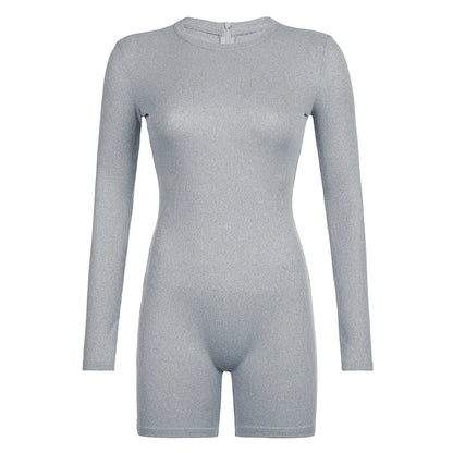 fashion Solid Crewneck Slim Rompers Long Sleeves Zipper 2000s Chic Outfits Fashion Streetwear Korean Women's Jumpsuits