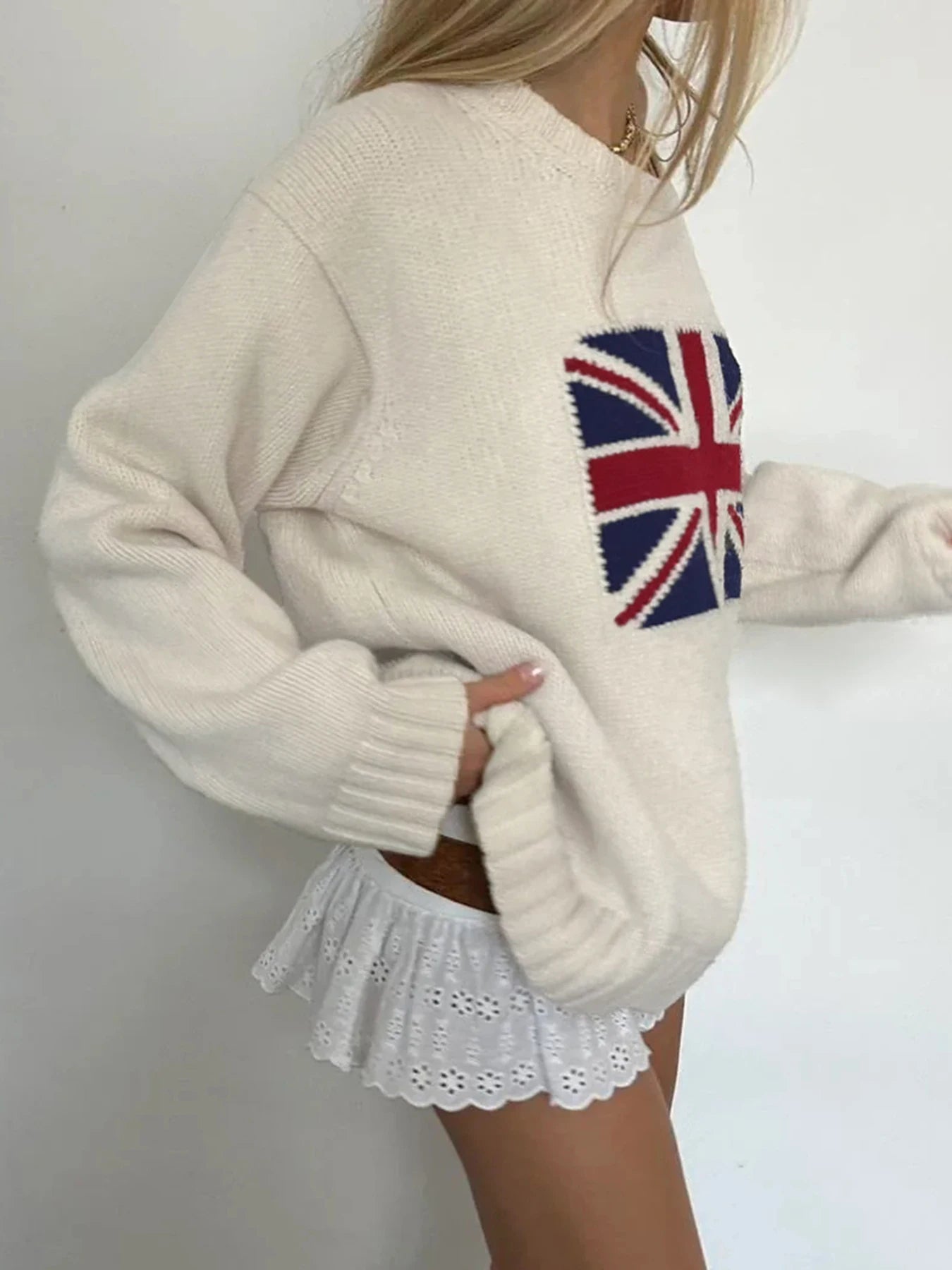fashion Graphic Patchwork Knitted Sweaters Y2K Crewneck Fashion Loose Crochet Tops Autumn Vintage Casual Cute Pullovers