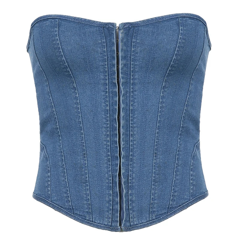 fashion Bandage Backless Solid Sexy Bustiers Slim Cropped Hook Patchwork Vintage Bodycon Tube Tops Sleeveless Outfits