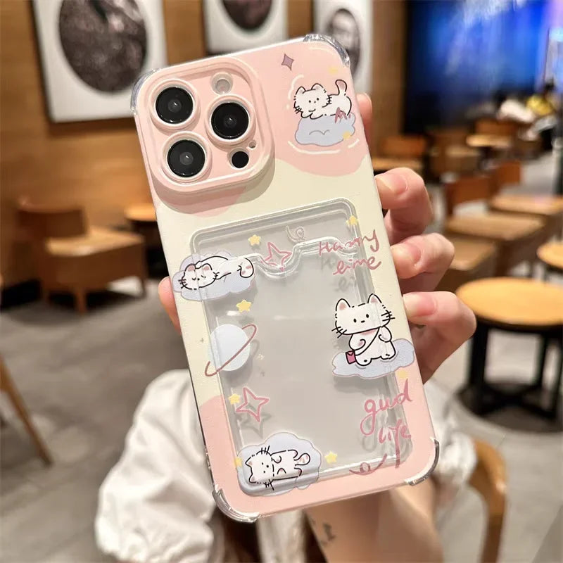 For Xiaomi Redmi Note 13 14 Pro Plus 12 11 10 Pro 12S 11S 9S 13C 12C 10C 9C 9A A2 A1 Clear TPU Flower Photo Card Holder Case