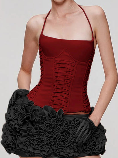 fashionFashion Halter Backless Solid Tops Bandage Basic Sexy Streetwear Slim Chic Vest Casual 90s Y2k Vacation Outfits