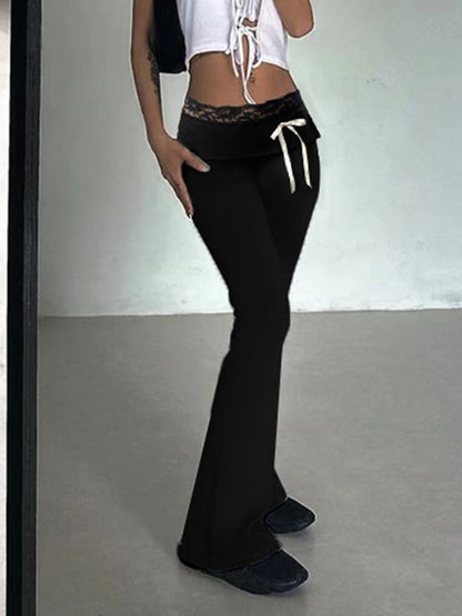 fashionLace Patchwork Bow Straight Pants Y2K Fashion Aesthetic Cute Trousers Harajuku Streetwear Joggers 2000s Bottoms