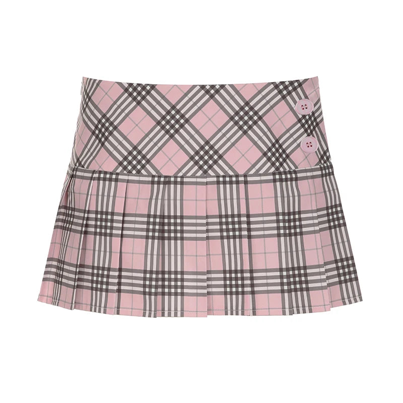 fashionPreppy Style Chic Plaid Skirts Harajuku Buttons Cute Korean Pleated Bottoms for Women Fashion Kawaii Mini Skirts
