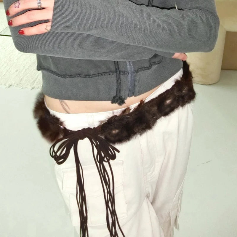 fashion Retro   Fashion Solid Aesthetic Furry Belts Vintage Chic Adjustable Accessories Korean Casual Drawstring Belts