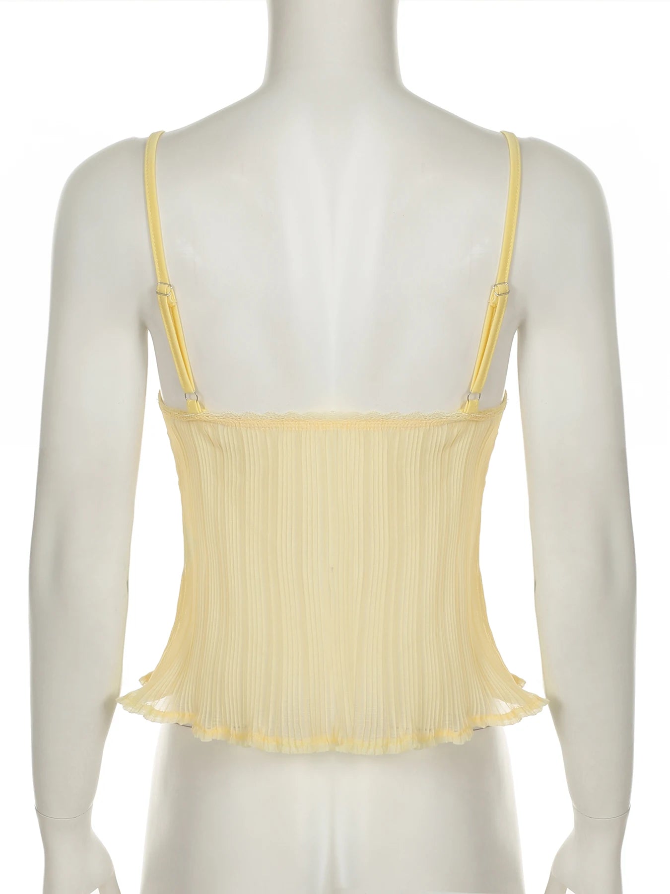 fashion Fold Solid Sexy Backless Camisole Bow Lace Patchwork Summer Chic Vest Slim 90s Hottie High Street Crop V-neck Top