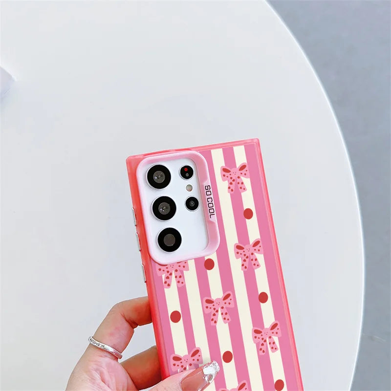 Cute Pink Stripe Bowknot Phone Case For Huawei Honor 400 200 Magic 7 Lite 90 5G 5 Pro 70 50 X6B X9B X7B X8A X7A X9A X9 Laser IMD