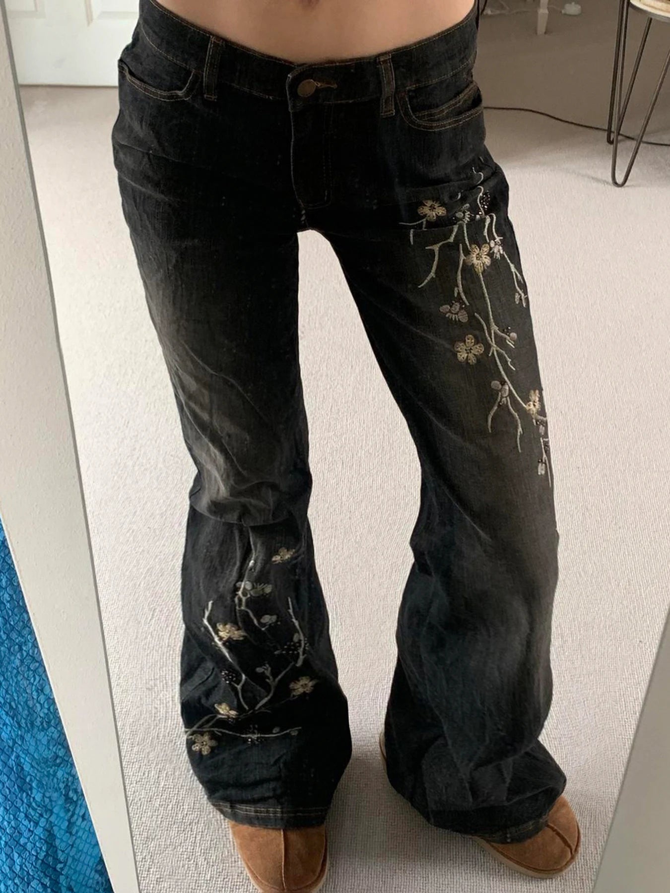 fashion Plant Embroidery Slim Denim Flared Pants Fashion Vintage Chic Retro Sexy Classic Bottoms Solid Streetwear Jeans