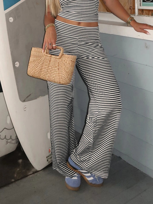 fashionStreetwear Striped Print Loose Pants Turn-down Waist Y2K Wide Leg Trousers Harajuku Chic 2000s Cute Bottoms