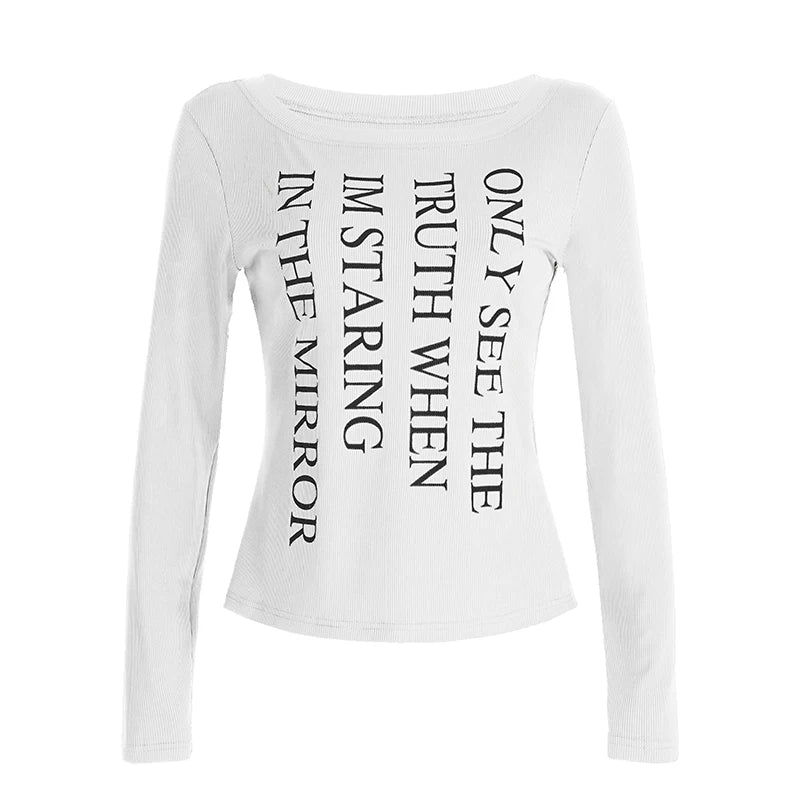 fashion Letter Print Casual Streetwear Shirts for Women Long Sleeves Aesthetic   Slim Cute Sexy Fashion Clothes