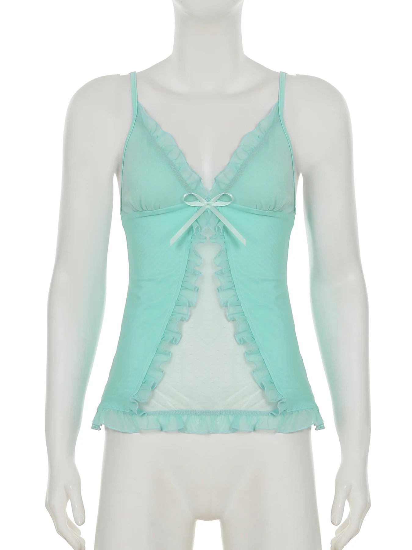 fashionV-neck Mesh Bow Sexy Camisole Chic Summer Sleeveless Chic Vintage Bodycon Bustiers Off Shoulder Hottie 90s Top