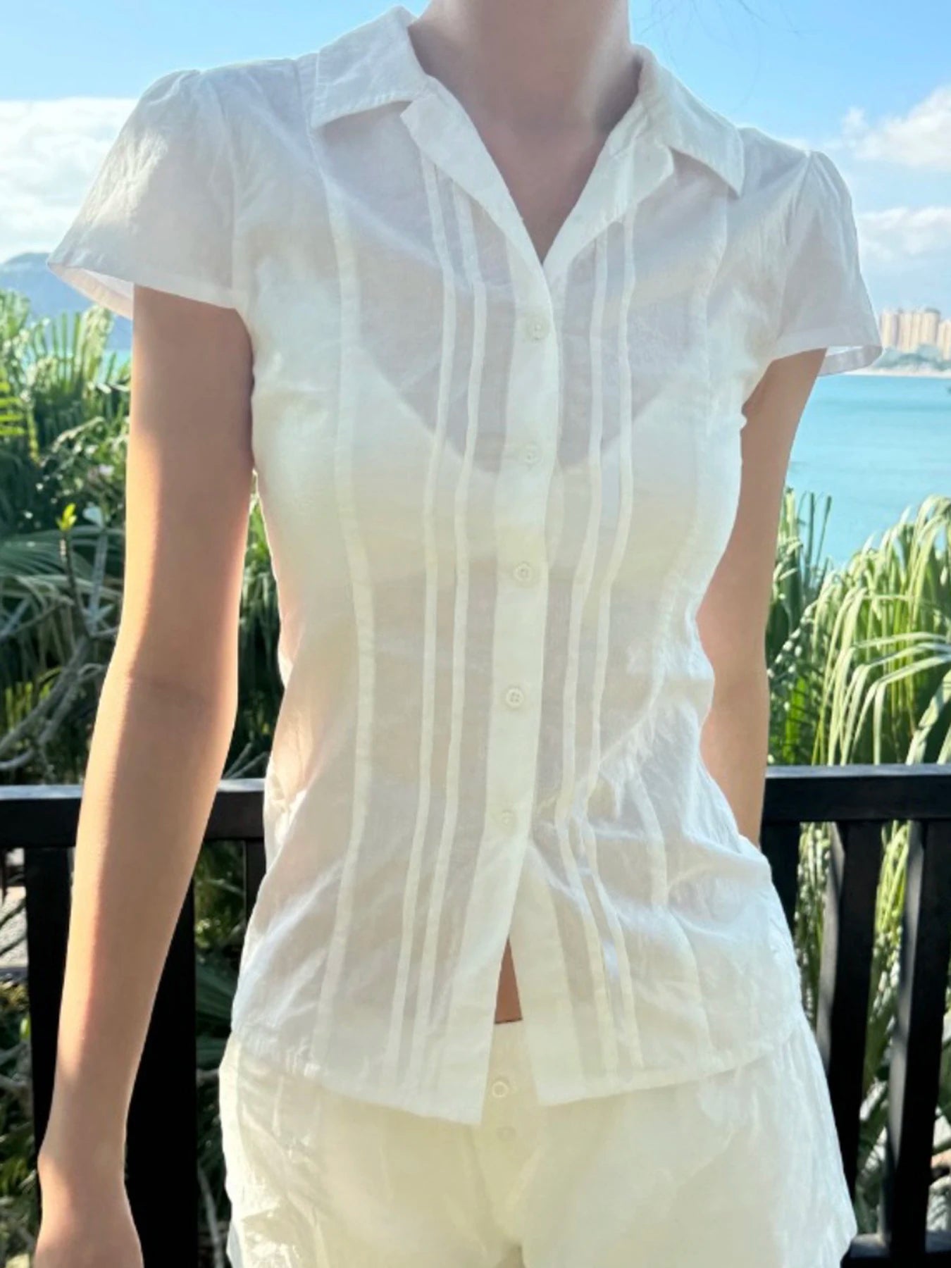 fashion Solid Lapel Button White Blouses Slim Classic Fashion Streetwear All-match Patchwork Tops Chic 90s Vintage Clothes