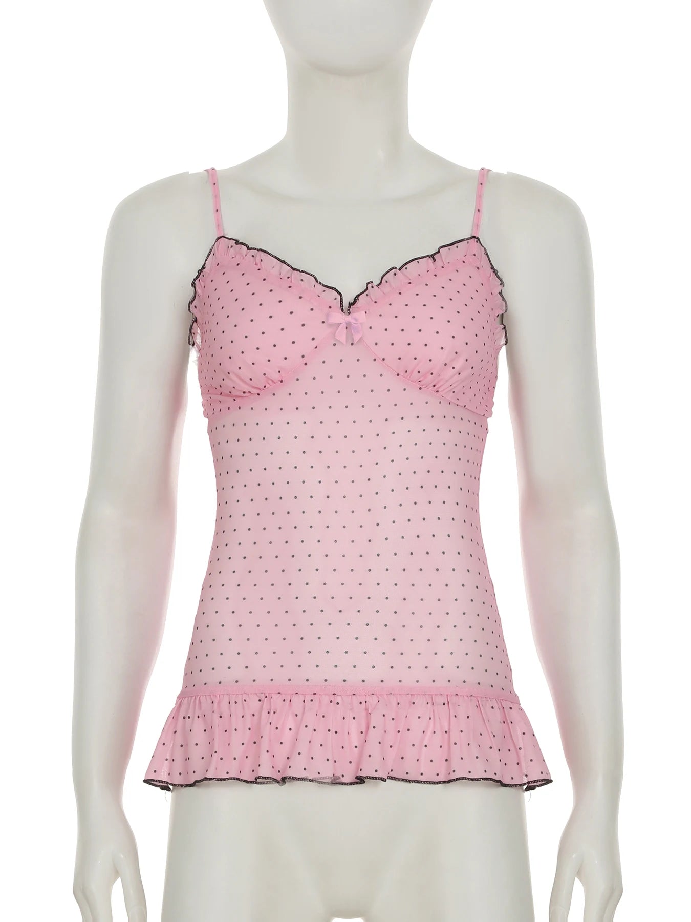 fashion Polka Dot Bow V-neck Backeless Camisole Sexy Slim Chic Vintage Sleeveless Tops Bodycon Sweet Streetwear Bustiers